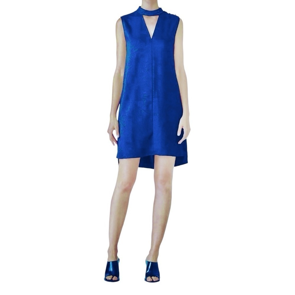 Derek Lam 10 Crosby Bright Blue Sleeveless Shift Dress with Cut Out Collar US 6